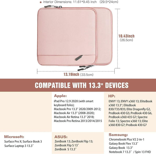 13.3-14 Inch Laptop Sleeve Carrying Bag for Surface Pro 9/8/X, Macbook Air 2022-2018, Macbook Pro M2 14"/13" M2/M1 Pro, Galaxy Tab S9+/S8+,Pink